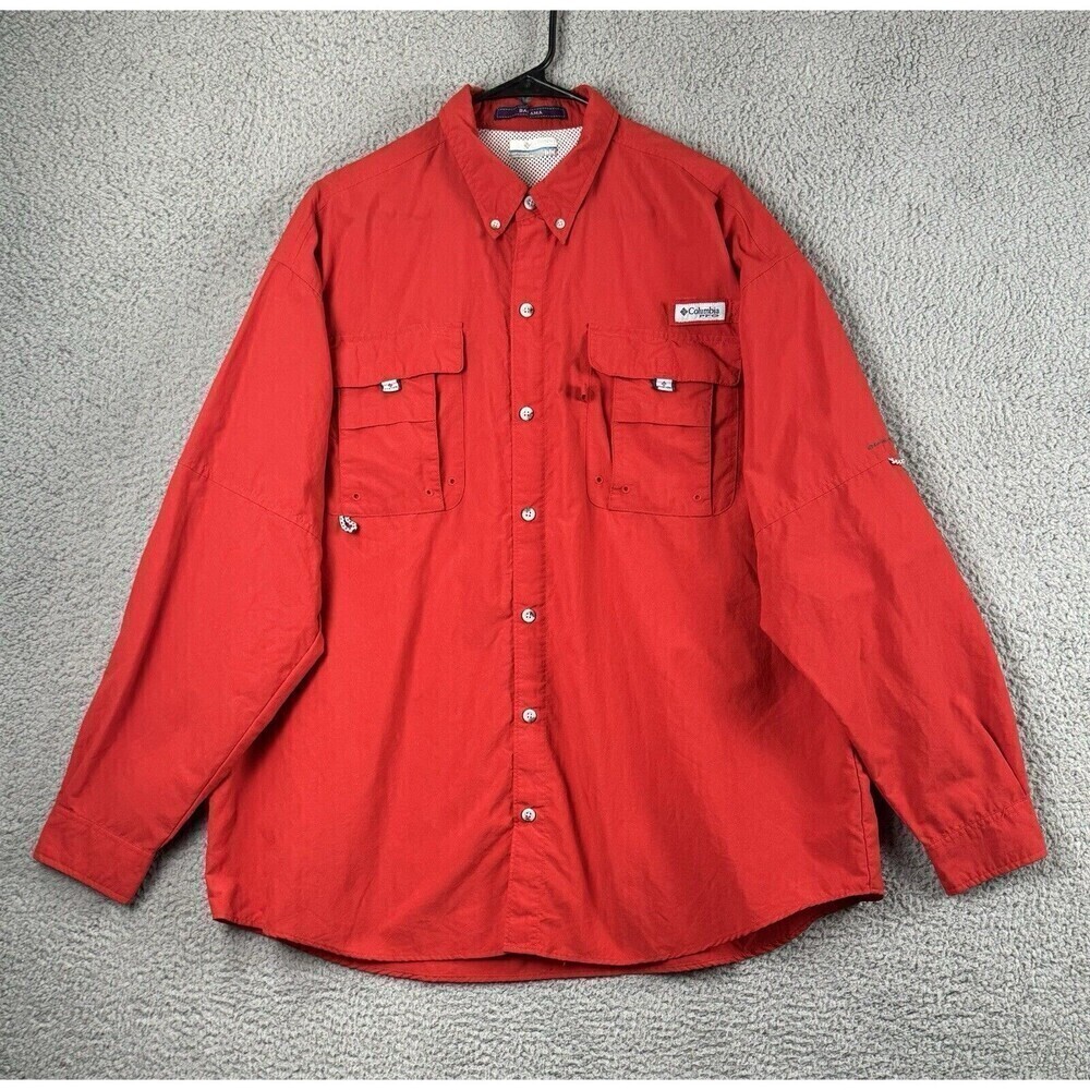 Columbia PFG Omni-Tech Windbreaker Jacket Mens XL Red Waterproof Rain Fishing